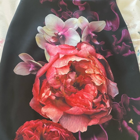 Ted Baker Black Midi Dress with Pink & Purple Floral Print - Picture 3 of 7